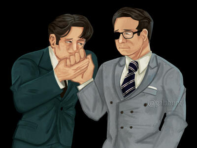 Harry Hart from Kingsman and my OC Casper • Half Body + extra character • Rendered &amp; Polished • Would roughly be priced at 43$